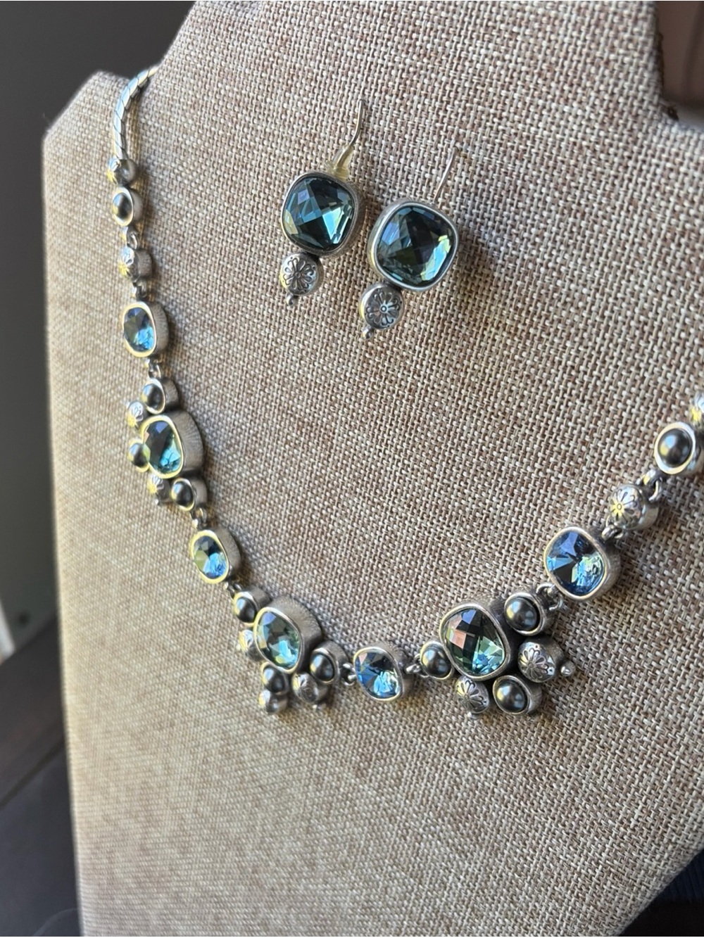 BRIGHTON SELENE BLUE+PLATINUM HUE SWAROVSKI CRYSTAL+  NECKLACE/earrings set